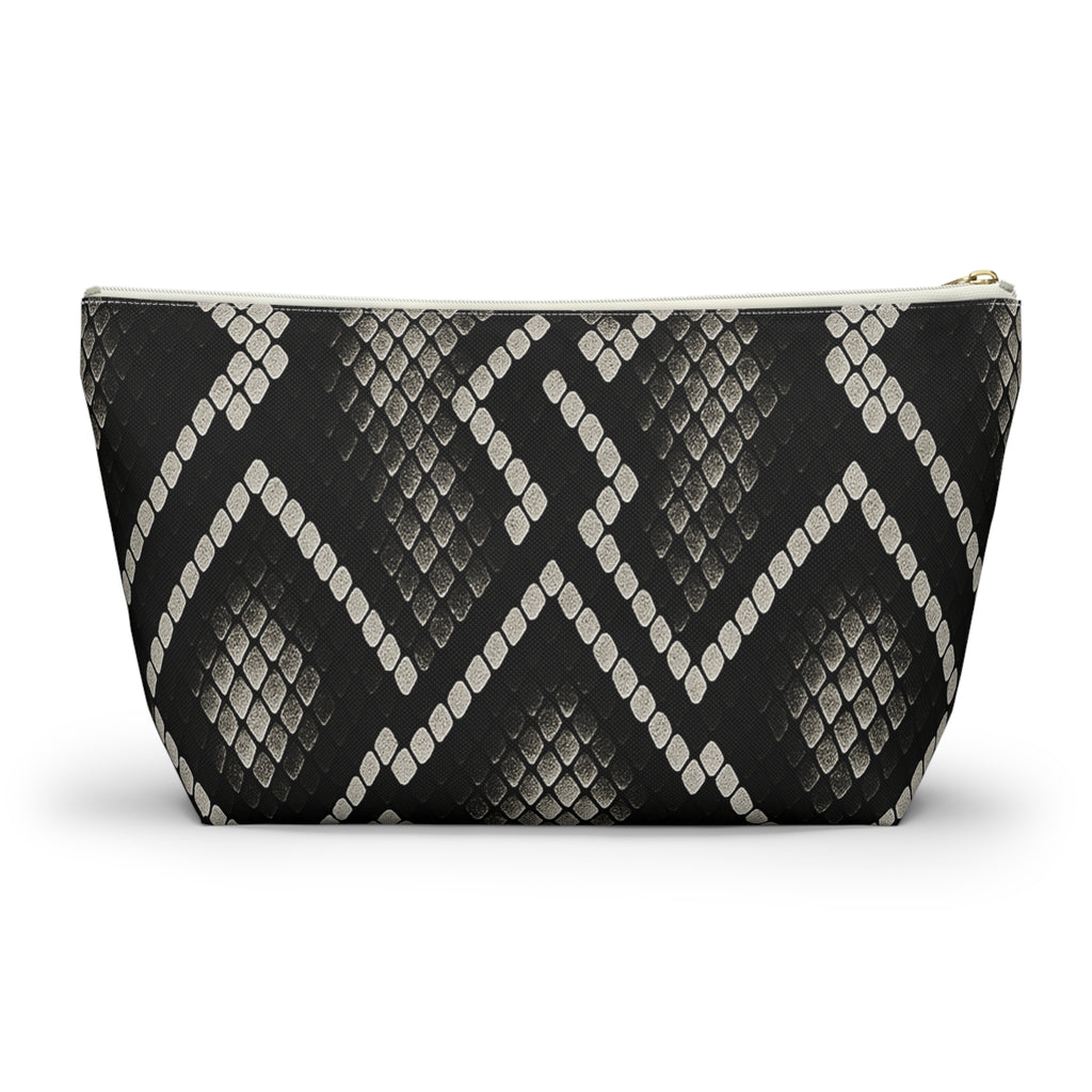 Black Snake Skin Pattern Accessory Pouch | T-Bottom Cosmetic Bag