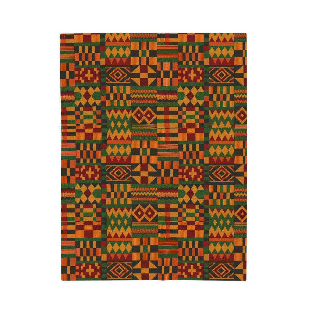 Kente Pattern Velveteen Plush Blanket | African Inspired Geometric Throw