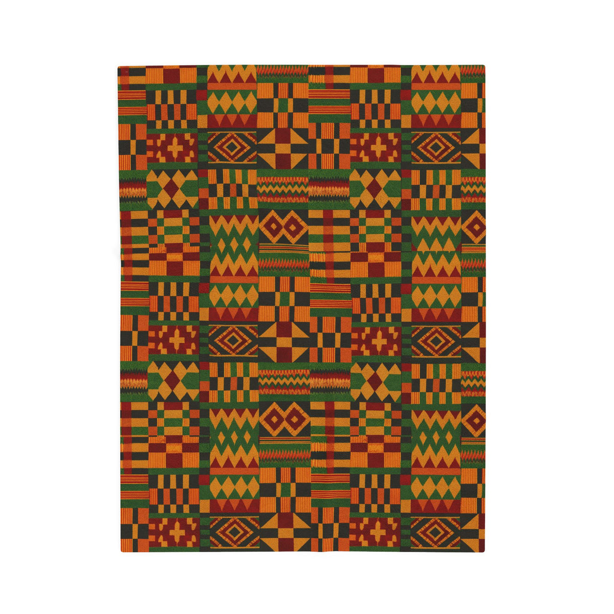 Kente Pattern Velveteen Plush Blanket | African Inspired Geometric Throw