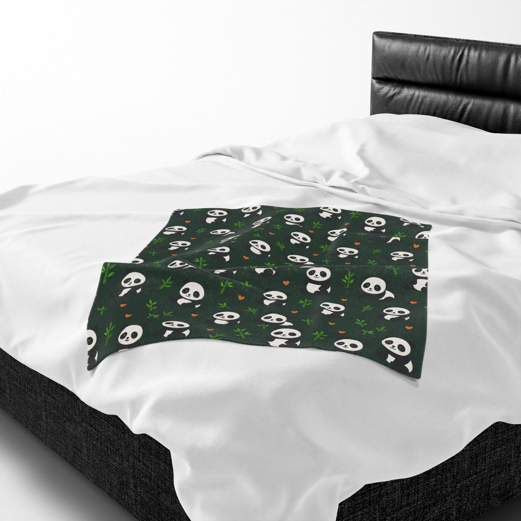 Panda Pattern Velveteen Plush Blanket | Green Skull Floral Repeat