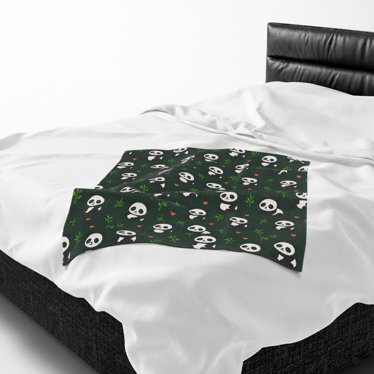 Panda Pattern Velveteen Plush Blanket | Green Skull Floral Repeat