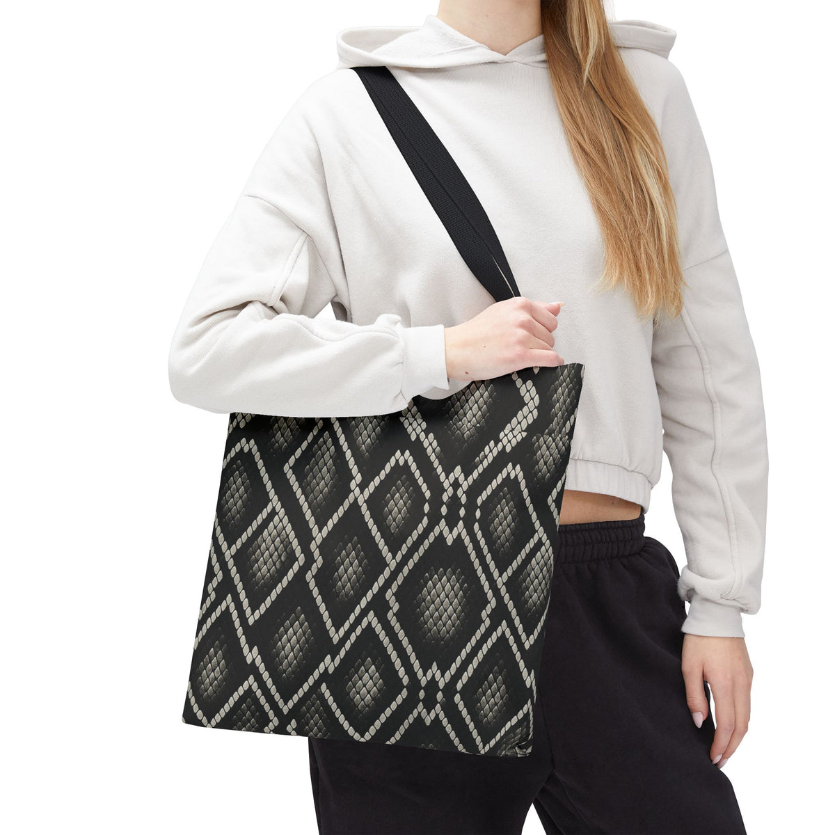 Black Snake Skin Pattern Tote Bag | All-Over Print Fashion Accessory