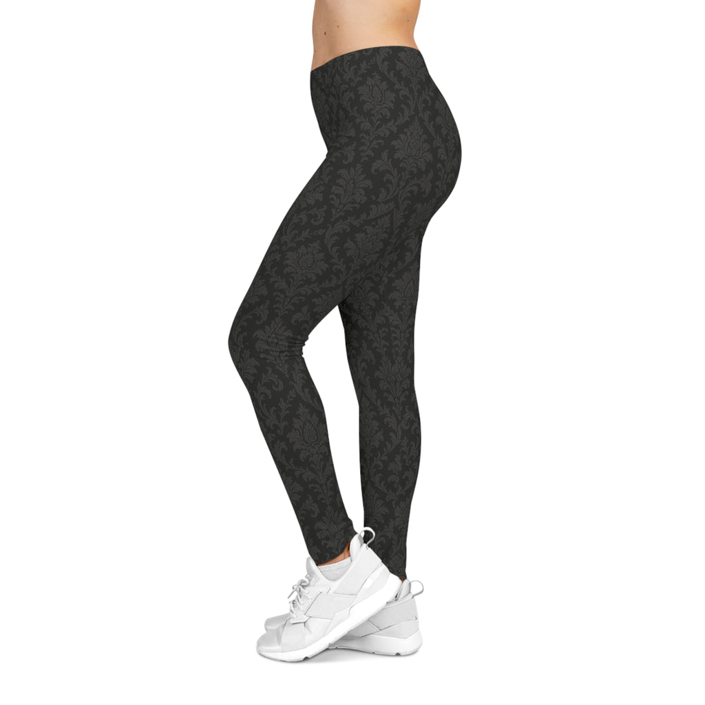 Black Damask Pattern Leggings | All-Over Print