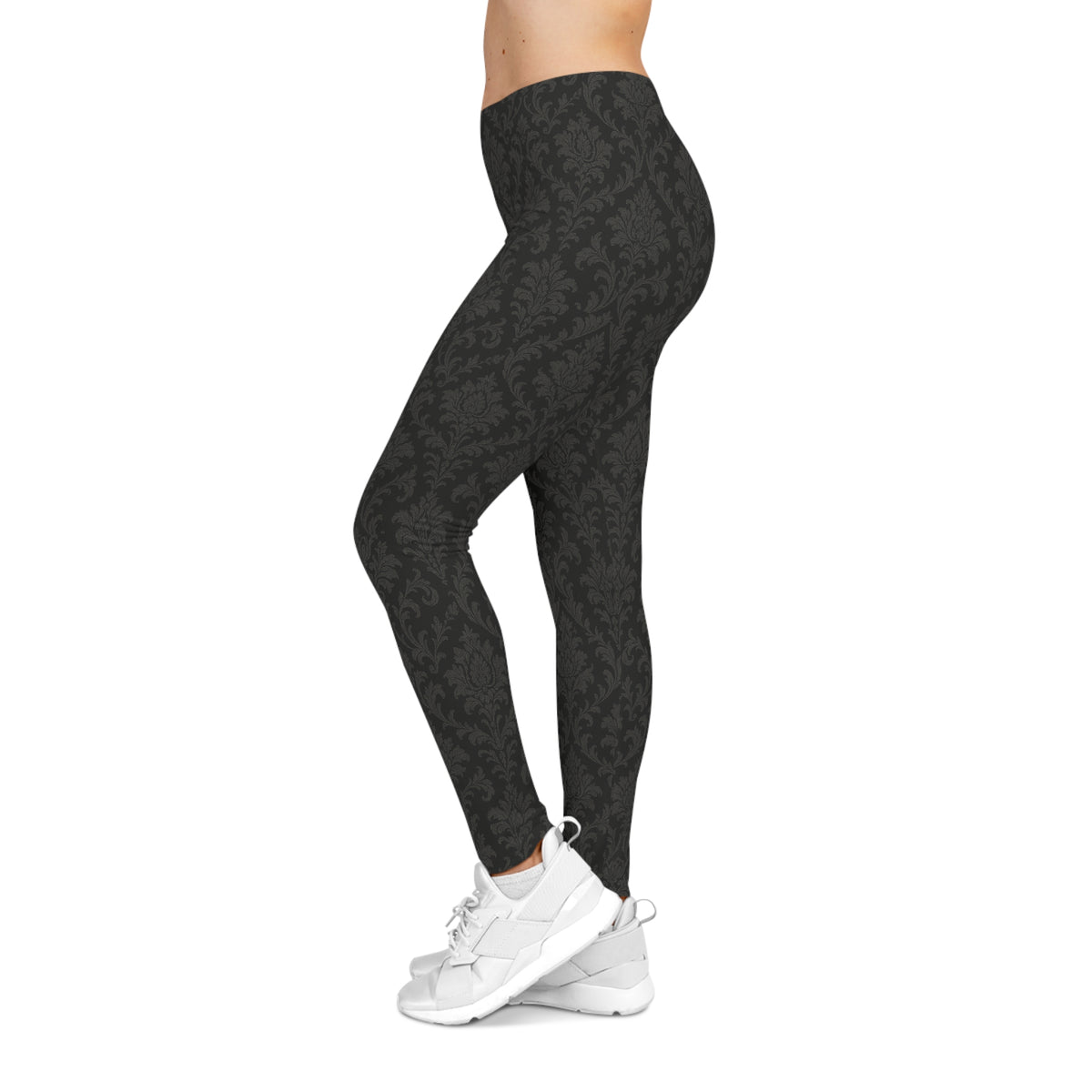 Black Damask Pattern Leggings | All-Over Print
