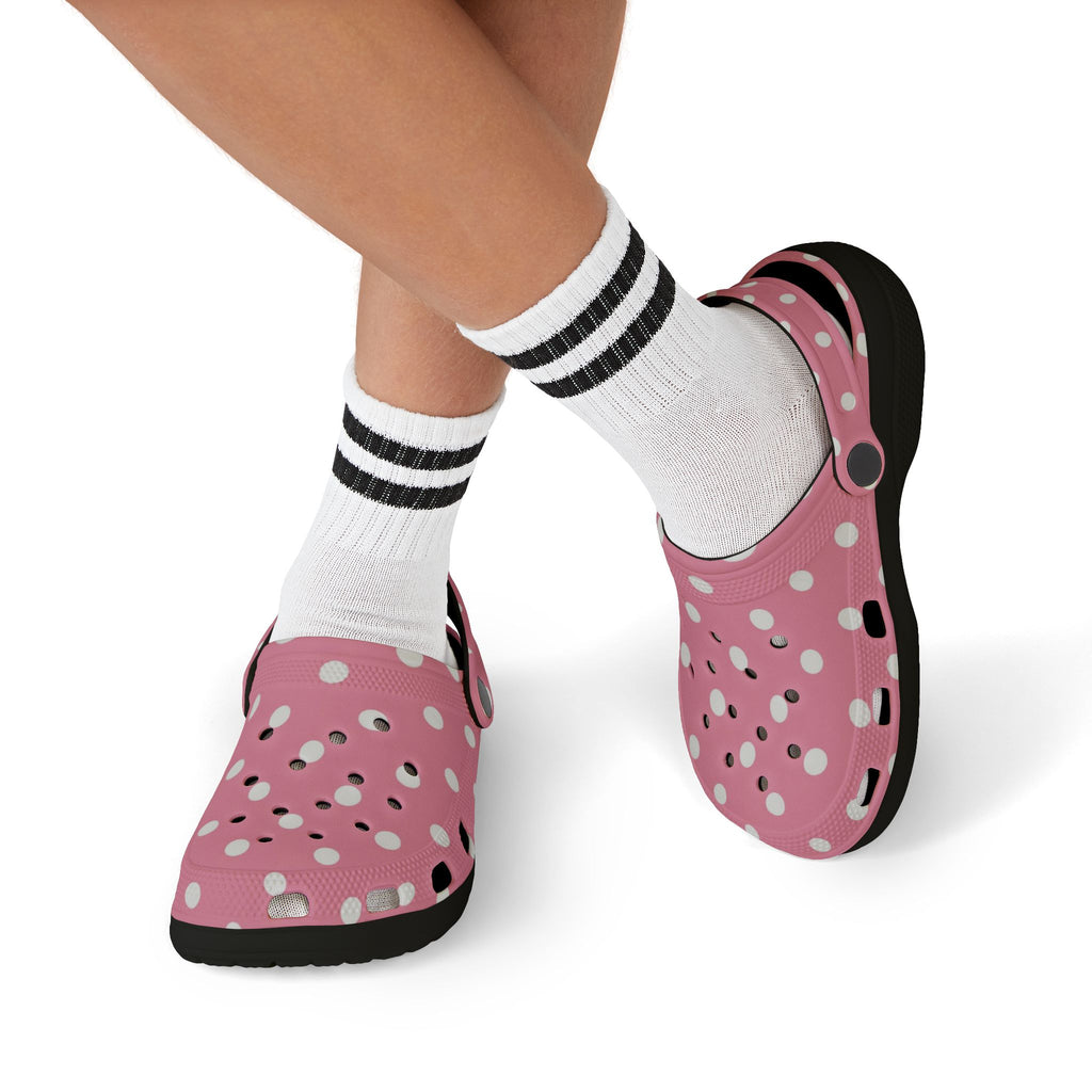 Kids Pink Polka Dot Foam Clogs — Lightweight EVA Slip-On Shoes