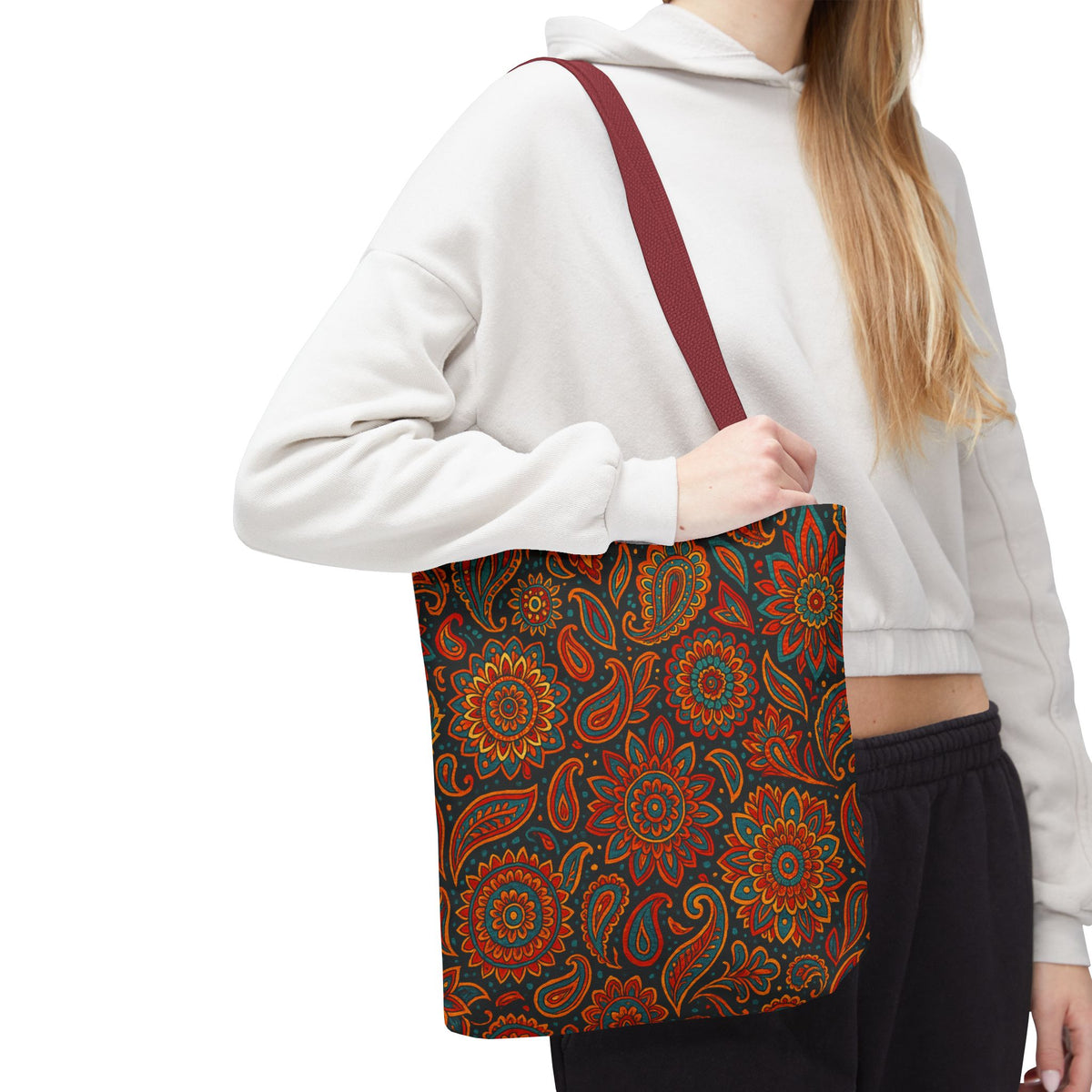 Boho Paisley Floral Pattern Tote Bag | Autumn Mandala All-Over Print