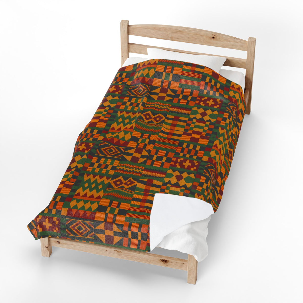 Kente Pattern Velveteen Plush Blanket | African Inspired Geometric Throw