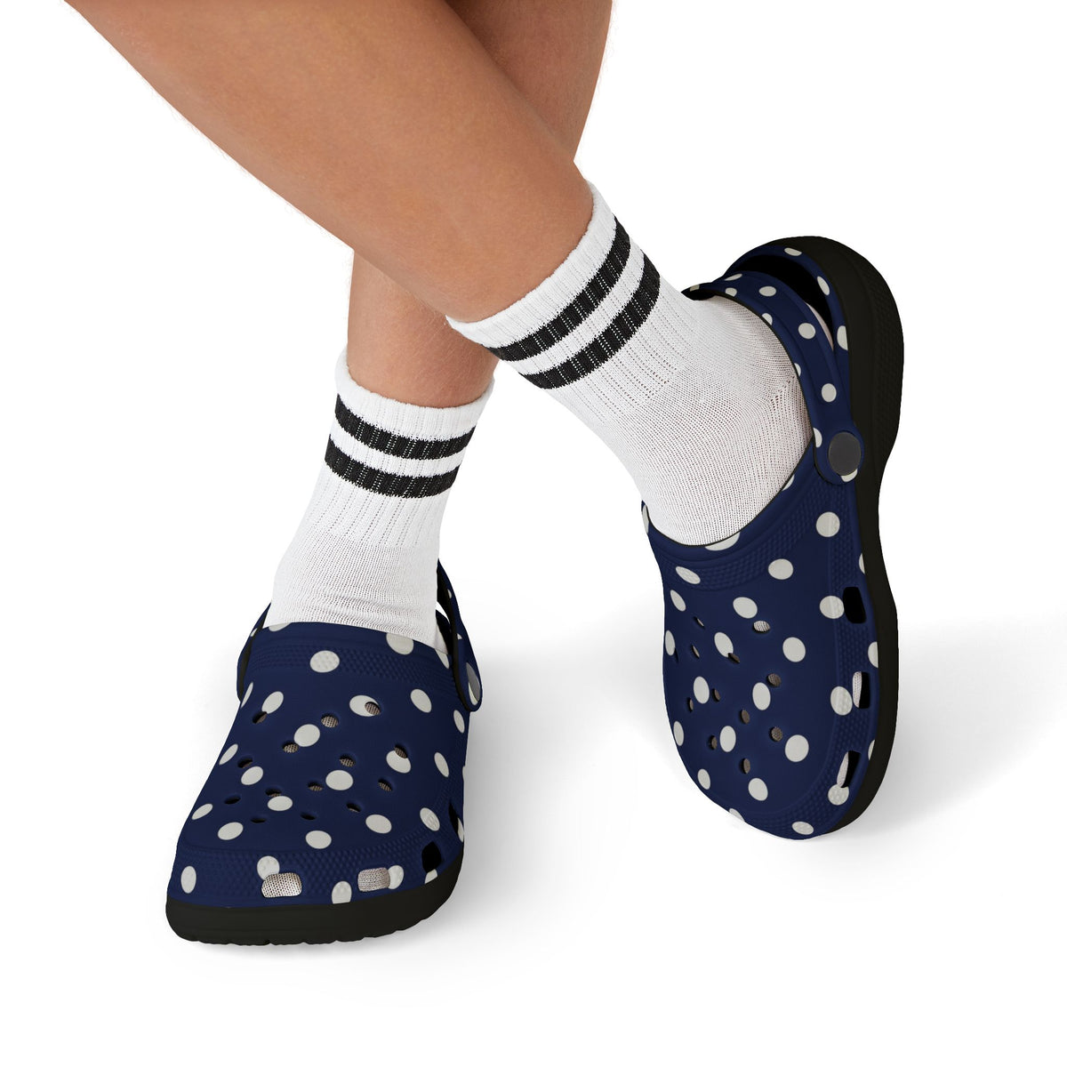 Kids Navy Polka Dot EVA Foam Clogs – Lightweight Slip-On Sandals for Toddlers & Children