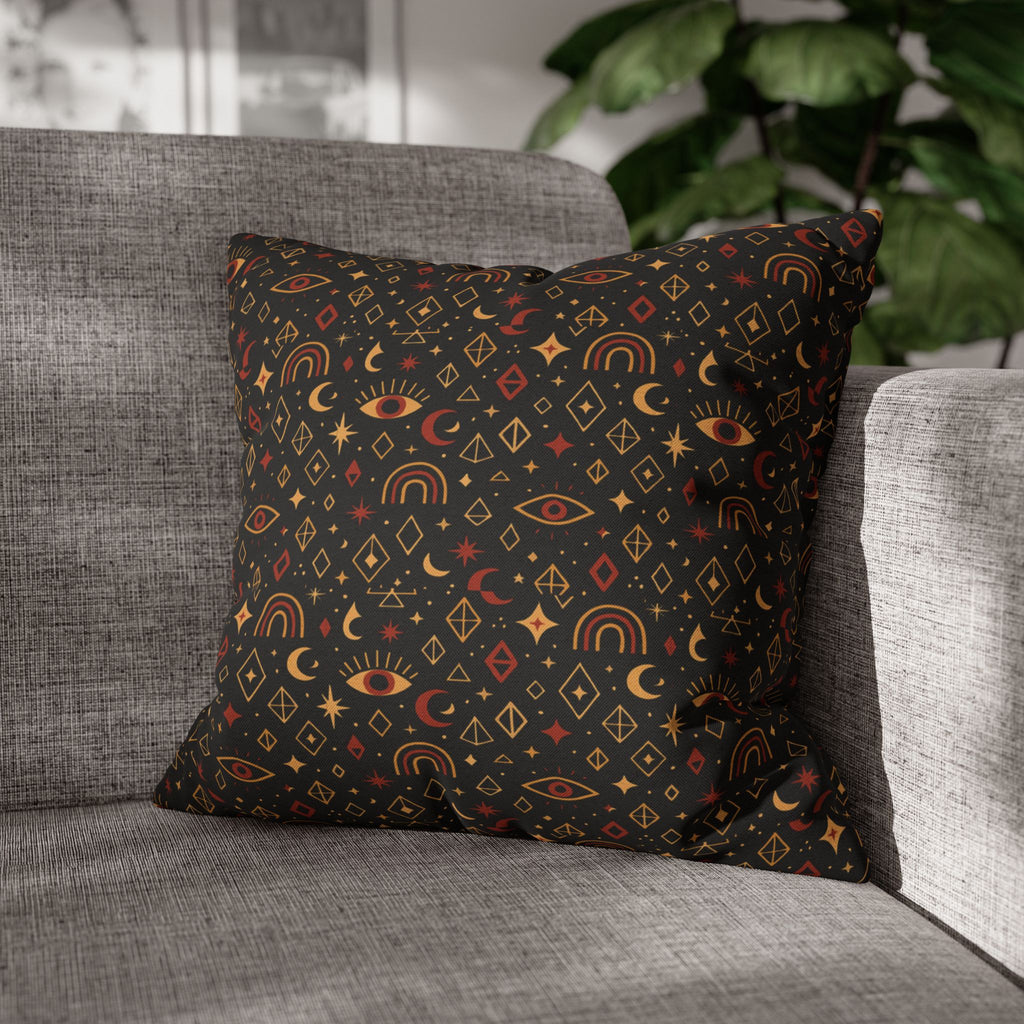 Mystic Eye Pattern Pillowcase | Boho Celestial Motif, Dark Autumn Colors
