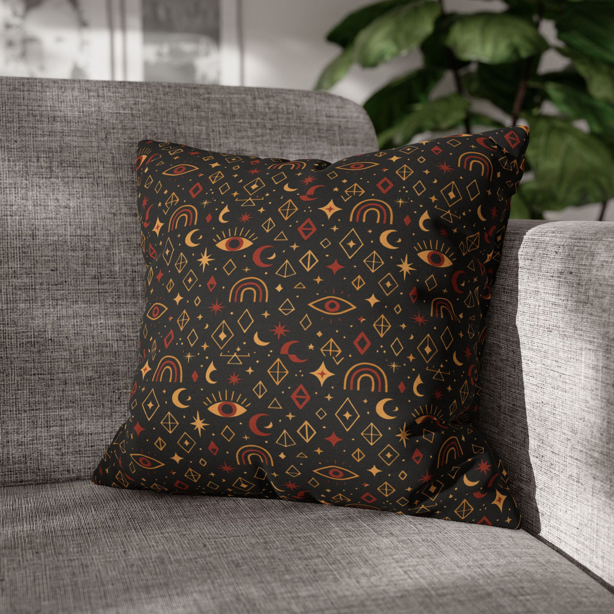 Mystic Eye Pattern Pillowcase | Boho Celestial Motif, Dark Autumn Colors