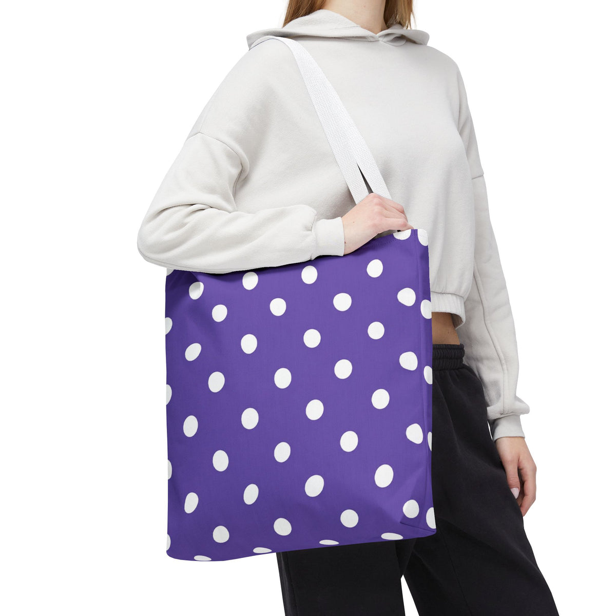 Purple With White Polka Dot Pattern Tote Bag | Purple Background All Over Print