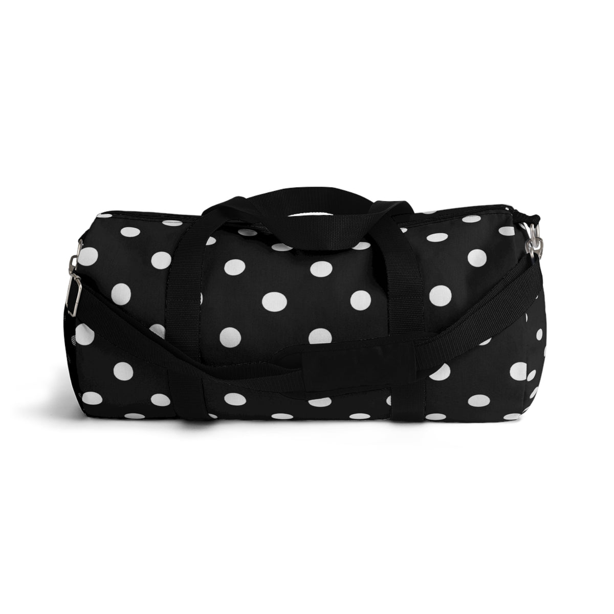 Black Polka Dot Duffel Bag — Classic Travel & Gym Tote