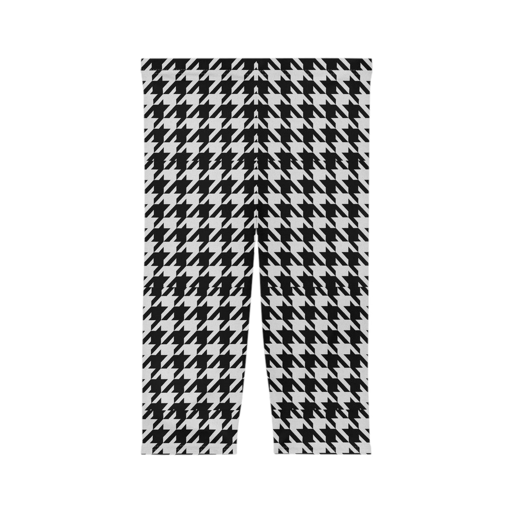 Black White Houndstooth Capri Leggings | Allover Print