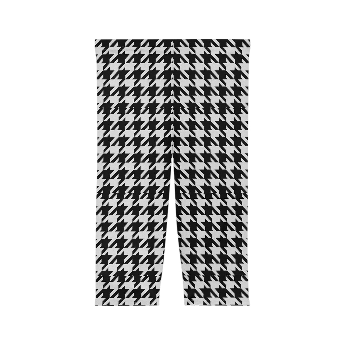 Black White Houndstooth Capri Leggings | Allover Print