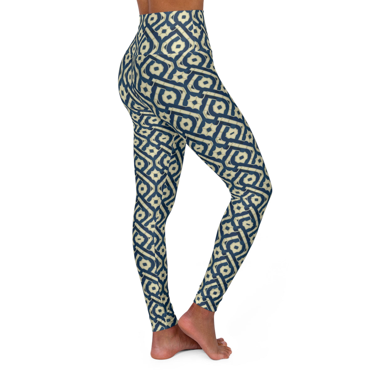 Patina Blue Diamond Pattern High Waisted Yoga Leggings