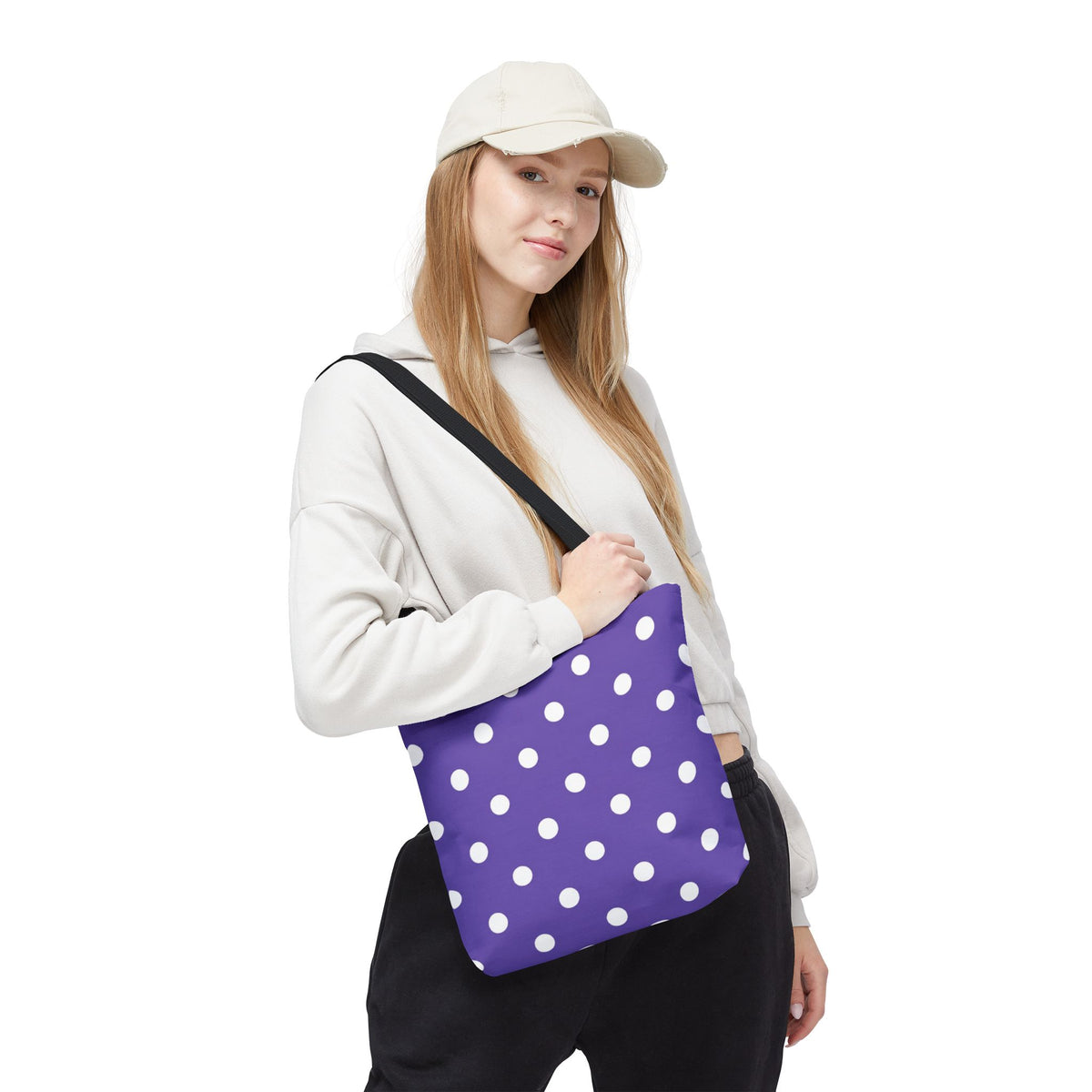 Purple With White Polka Dot Pattern Tote Bag | Purple Background All Over Print