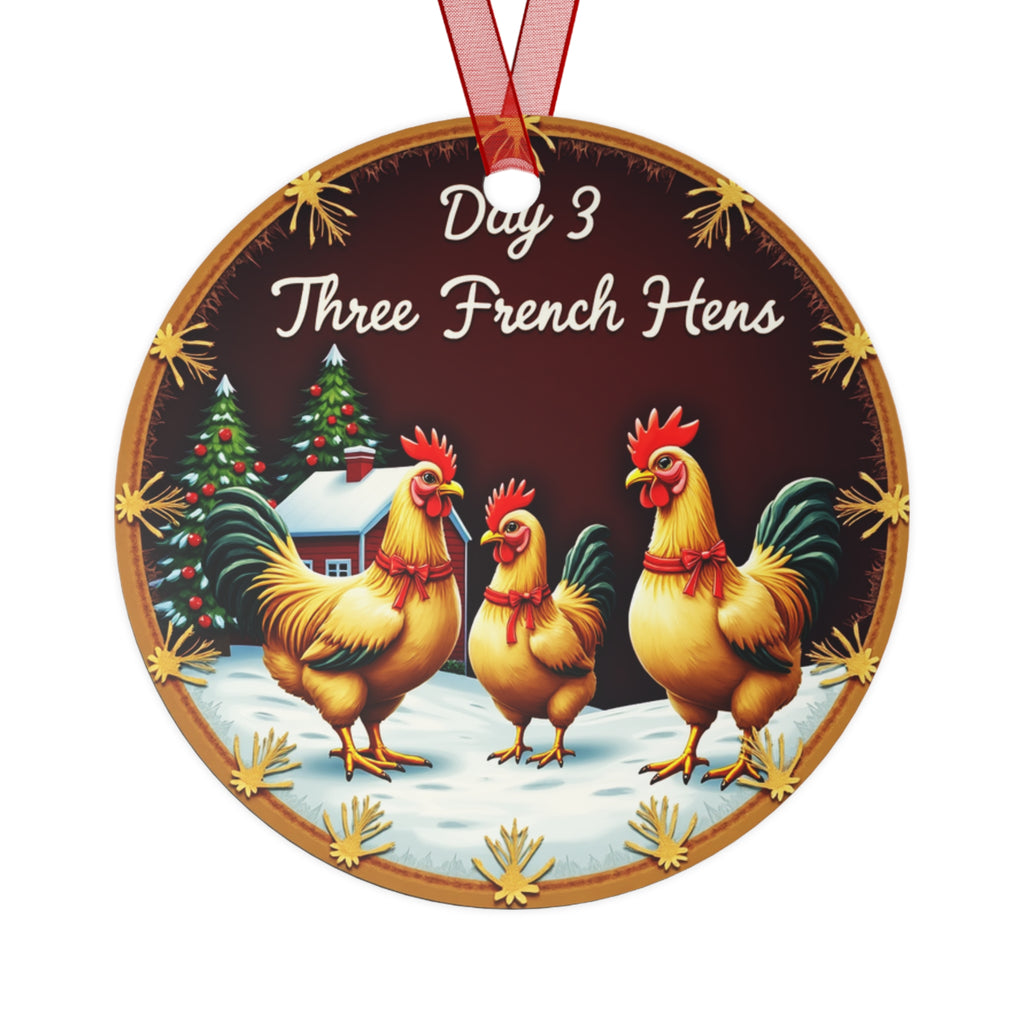 Metal Ornaments, Day 3 Three French Hens Metal Ornaments, Christmas Tree Decor, Holiday Ornaments, Rustic Decor, Farmhouse Ornaments, Gift