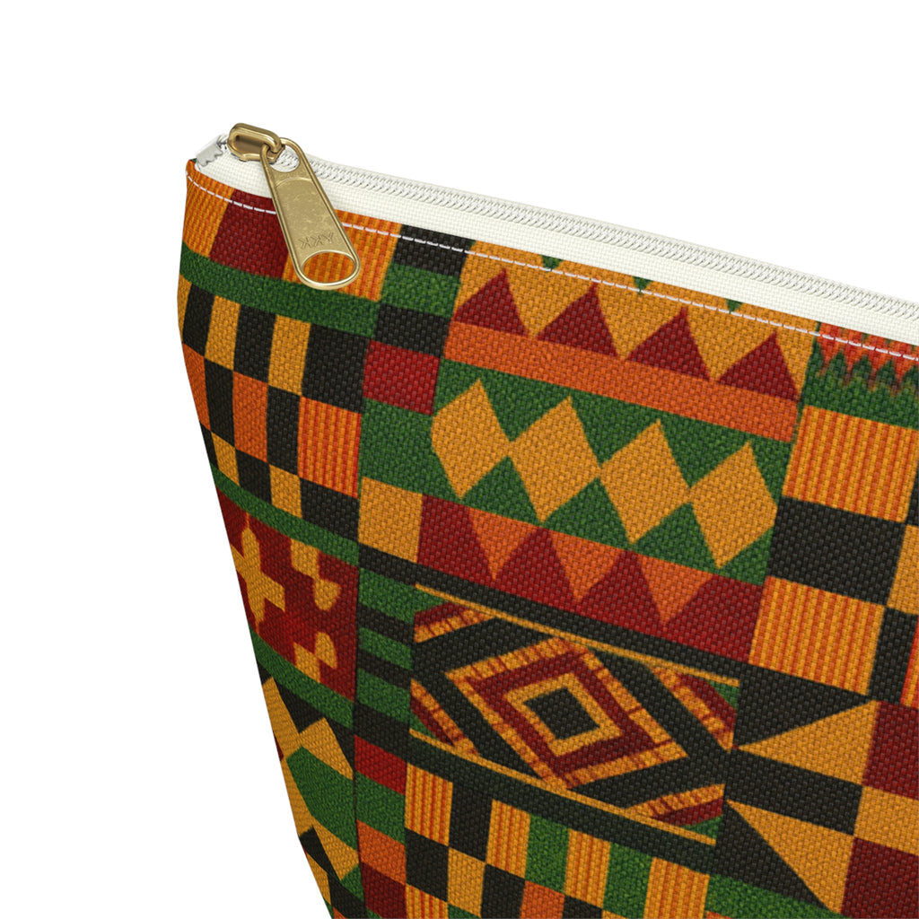 Kente Pattern Accessory Pouch | T-Bottom Makeup Bag, African Print