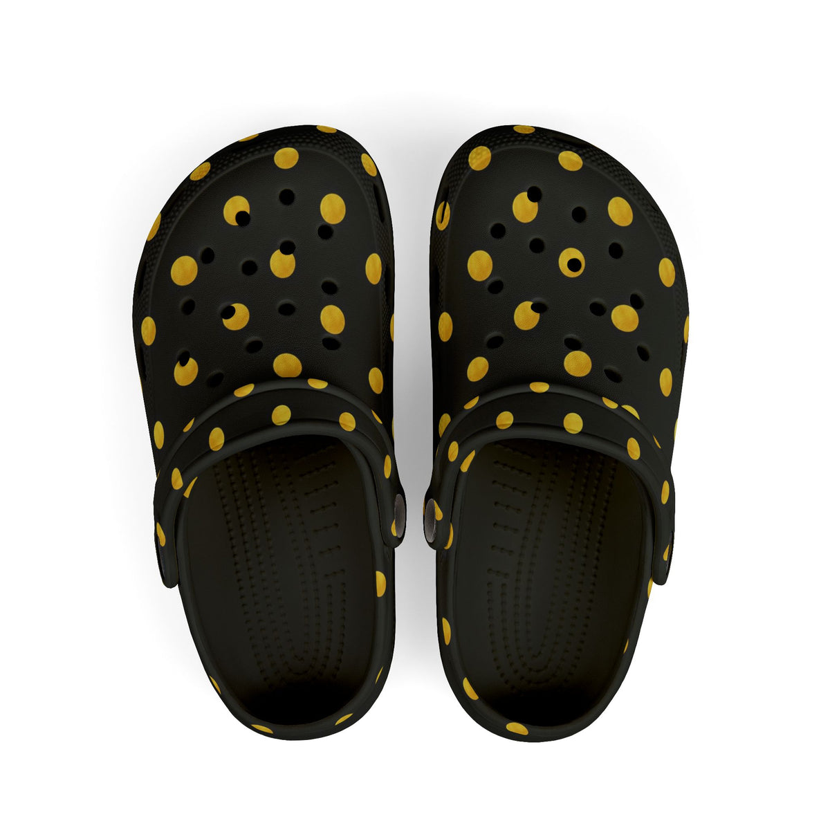 Kids Polka Dot Foam Clogs – Black & Yellow Comfortable Slip-On Shoes