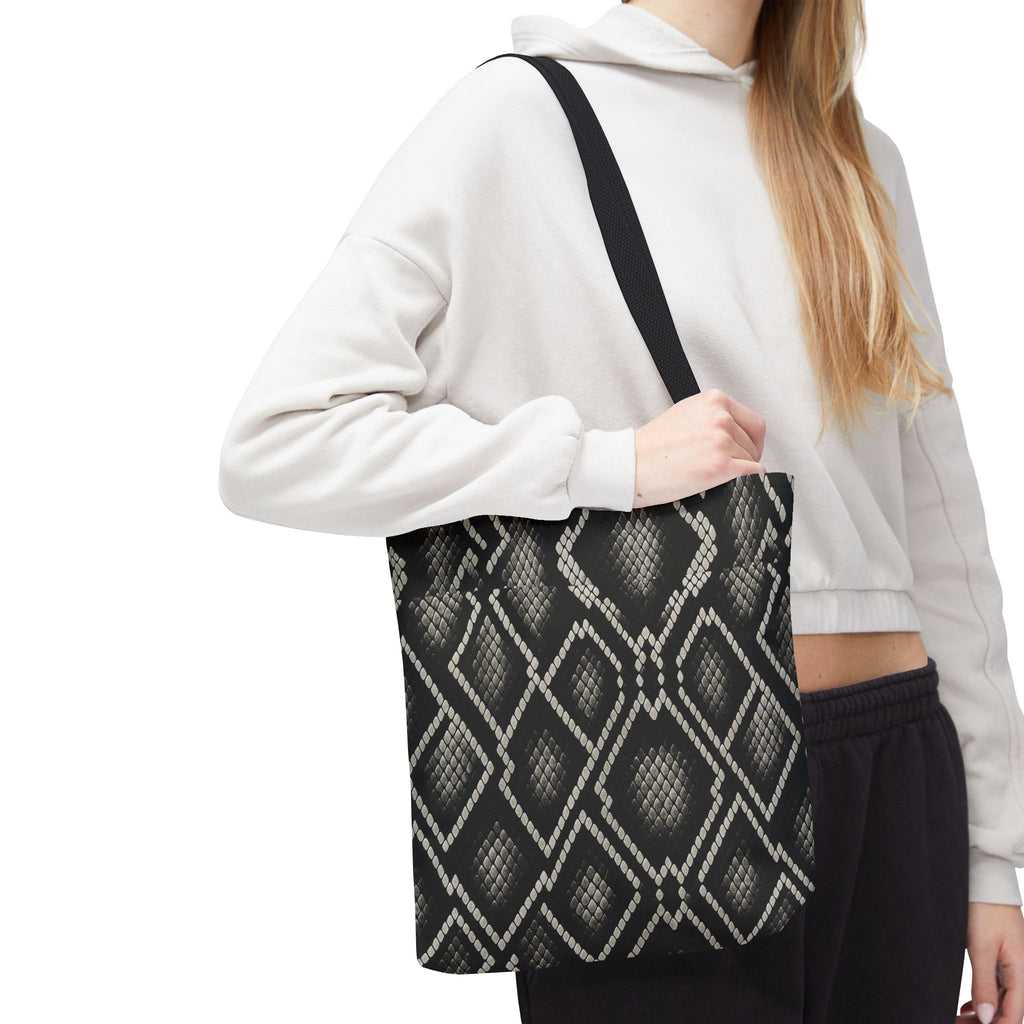 Black Snake Skin Pattern Tote Bag | All-Over Print Fashion Accessory