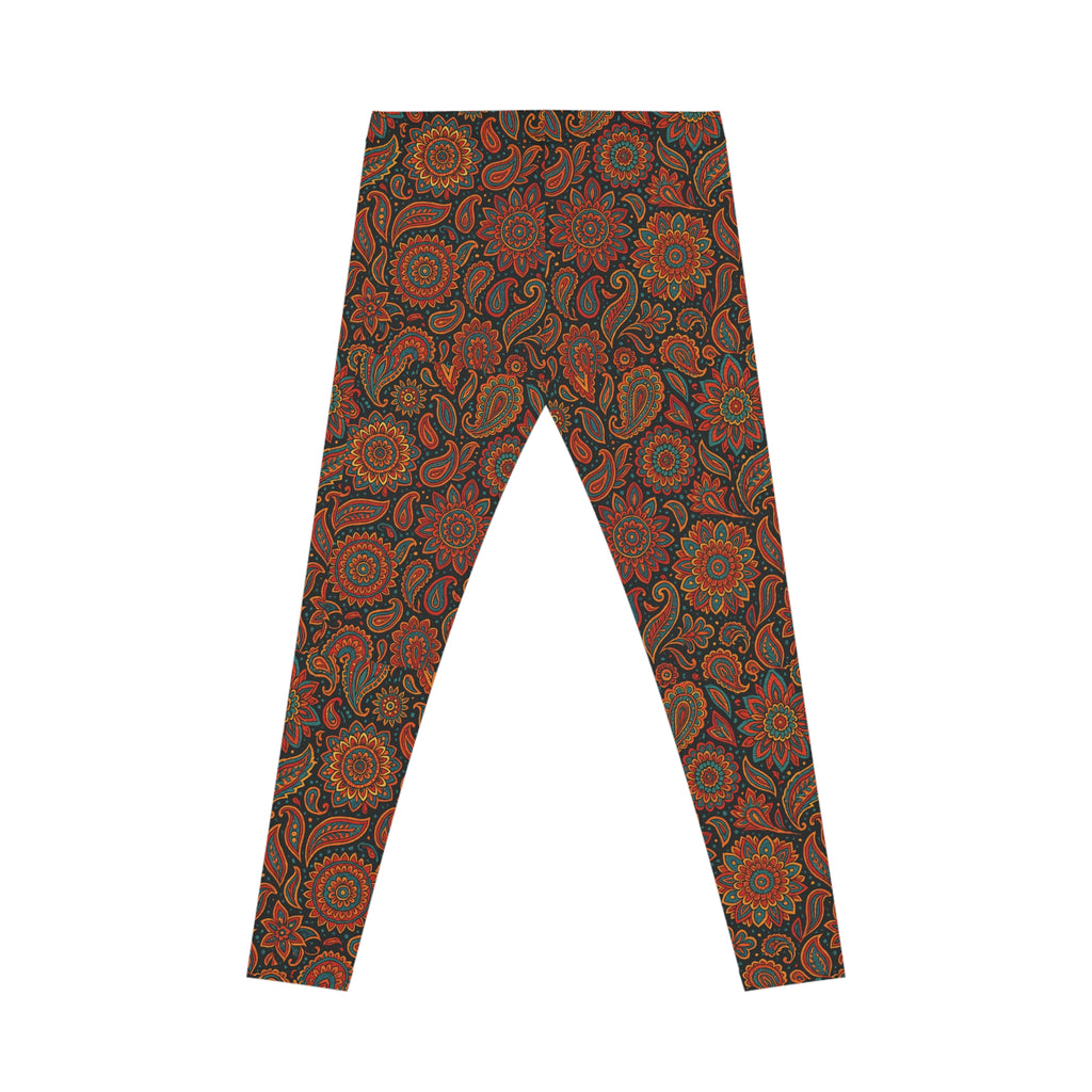 Bohemian Print Leggings, Women's Yoga Pants, Boho Chic Stretchy Leggings, Hippie Festival Wear, Floral Pattern Leggings