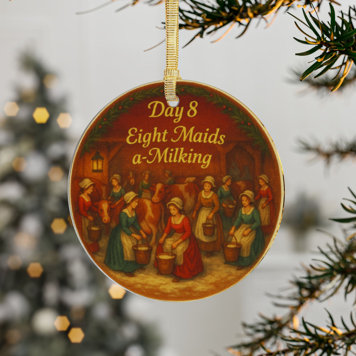 Eight Maids a-Milking Ornament | Acrylic Christmas Tree Decoration | 12 Days of Christmas Ornament | Holiday Keepsake Gift