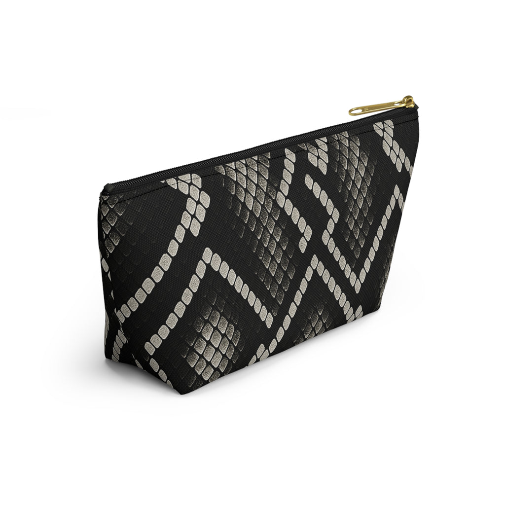 Black Snake Skin Pattern Accessory Pouch | T-Bottom Cosmetic Bag