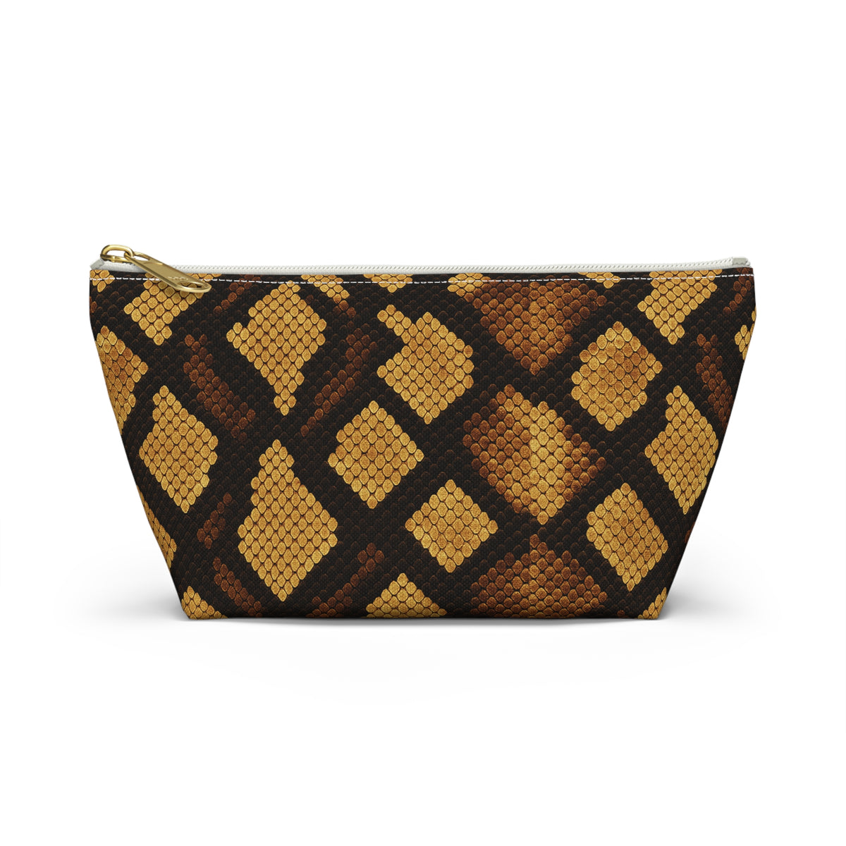 Brown Snake Print Accessory Pouch | T-Bottom Cosmetic Bag
