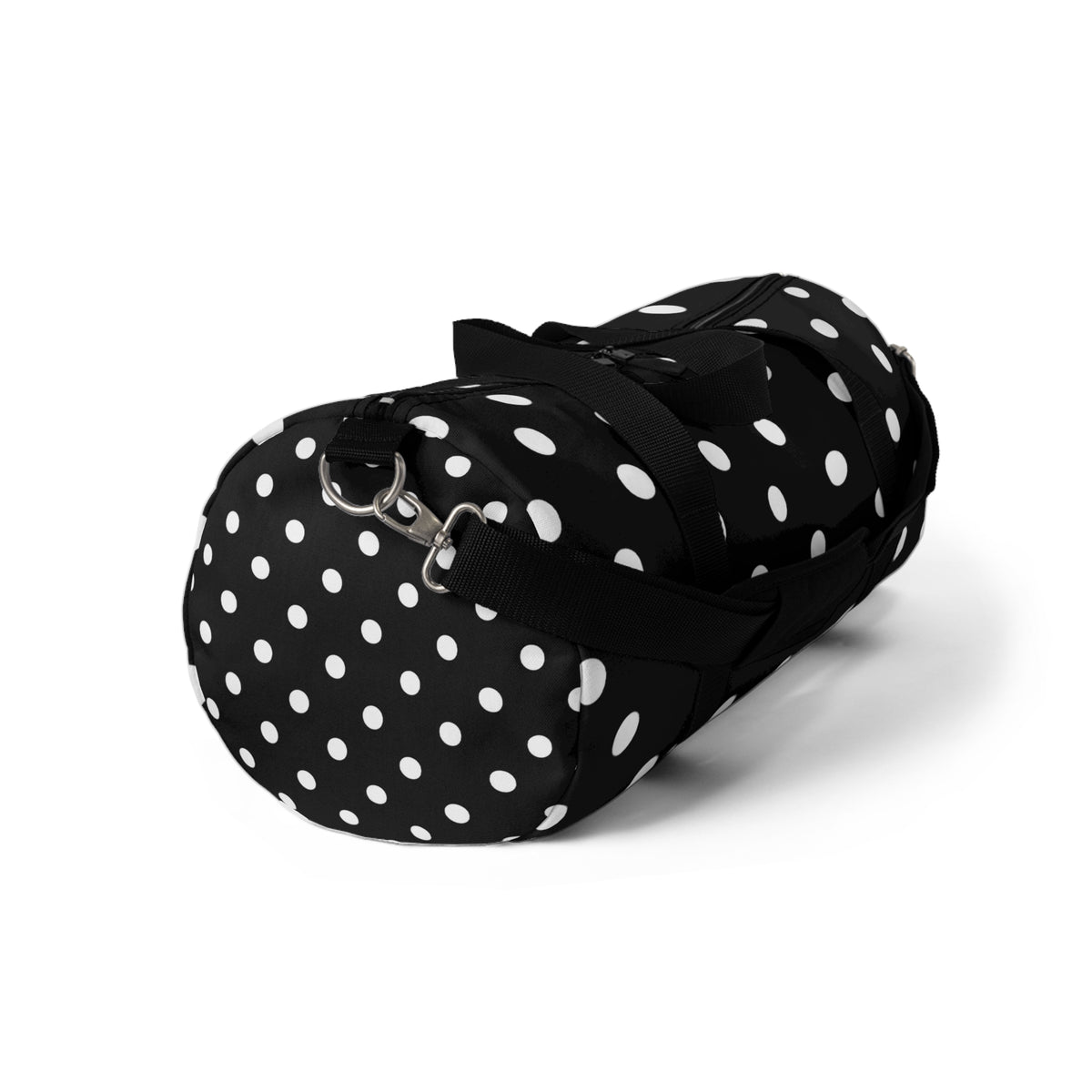 Black Polka Dot Duffel Bag — Classic Travel & Gym Tote