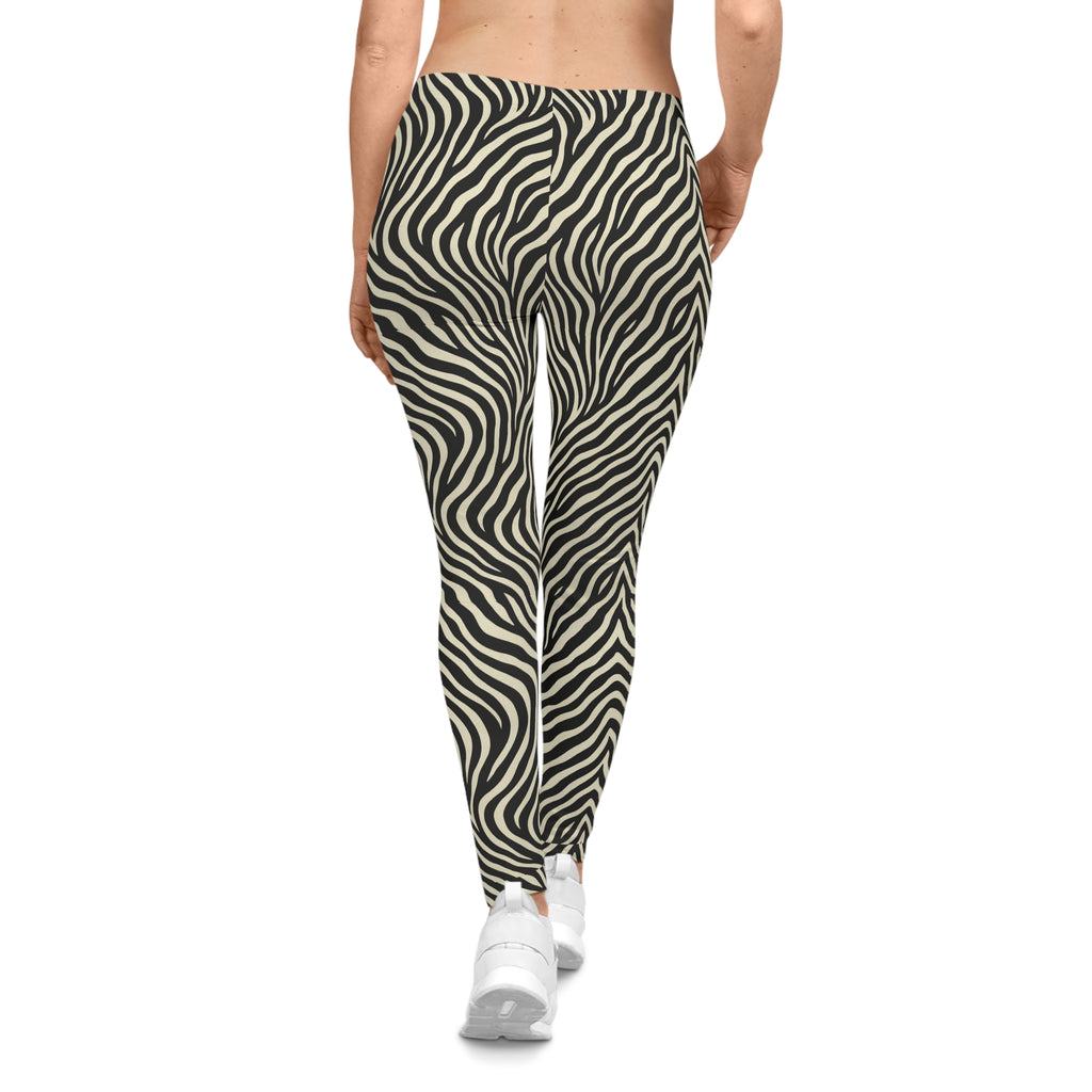 Zebra Print Leggings, Animal Print Pants, Black and White Leggings, Women's Yoga Tights, Stretchy Workout Leggings