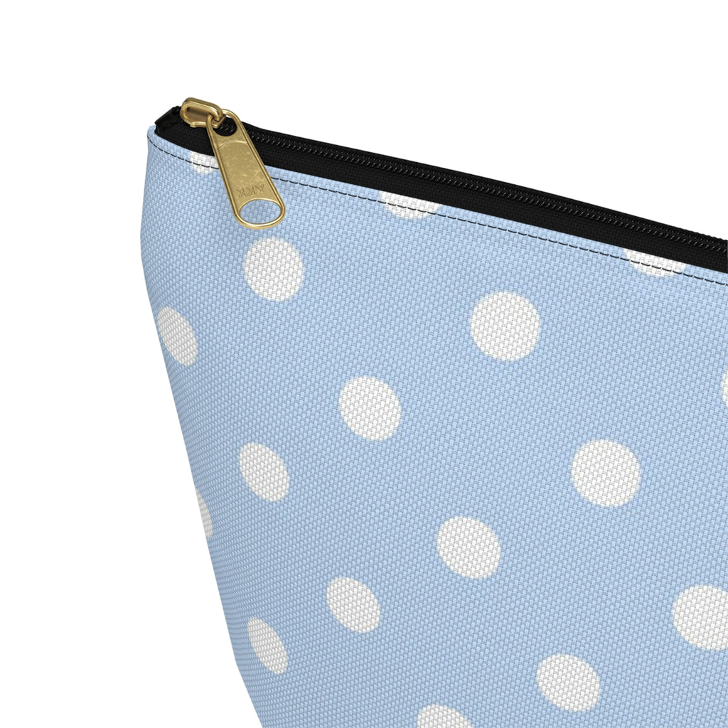 Light Blue Polka Dot Accessory Pouch w T-bottom | Makeup Bag