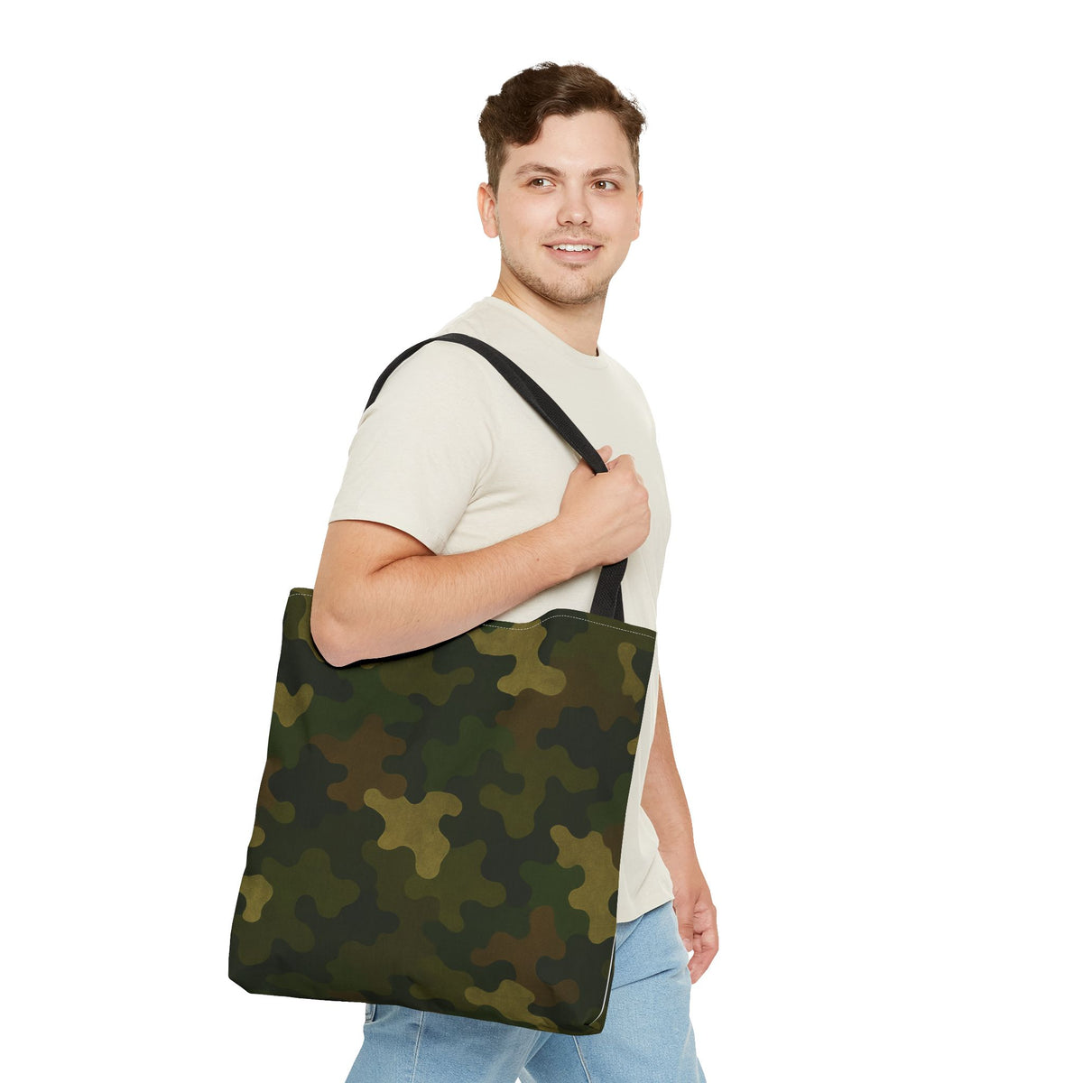 Green Camo Pattern Tote Bag | All-Over Print Canvas Tote