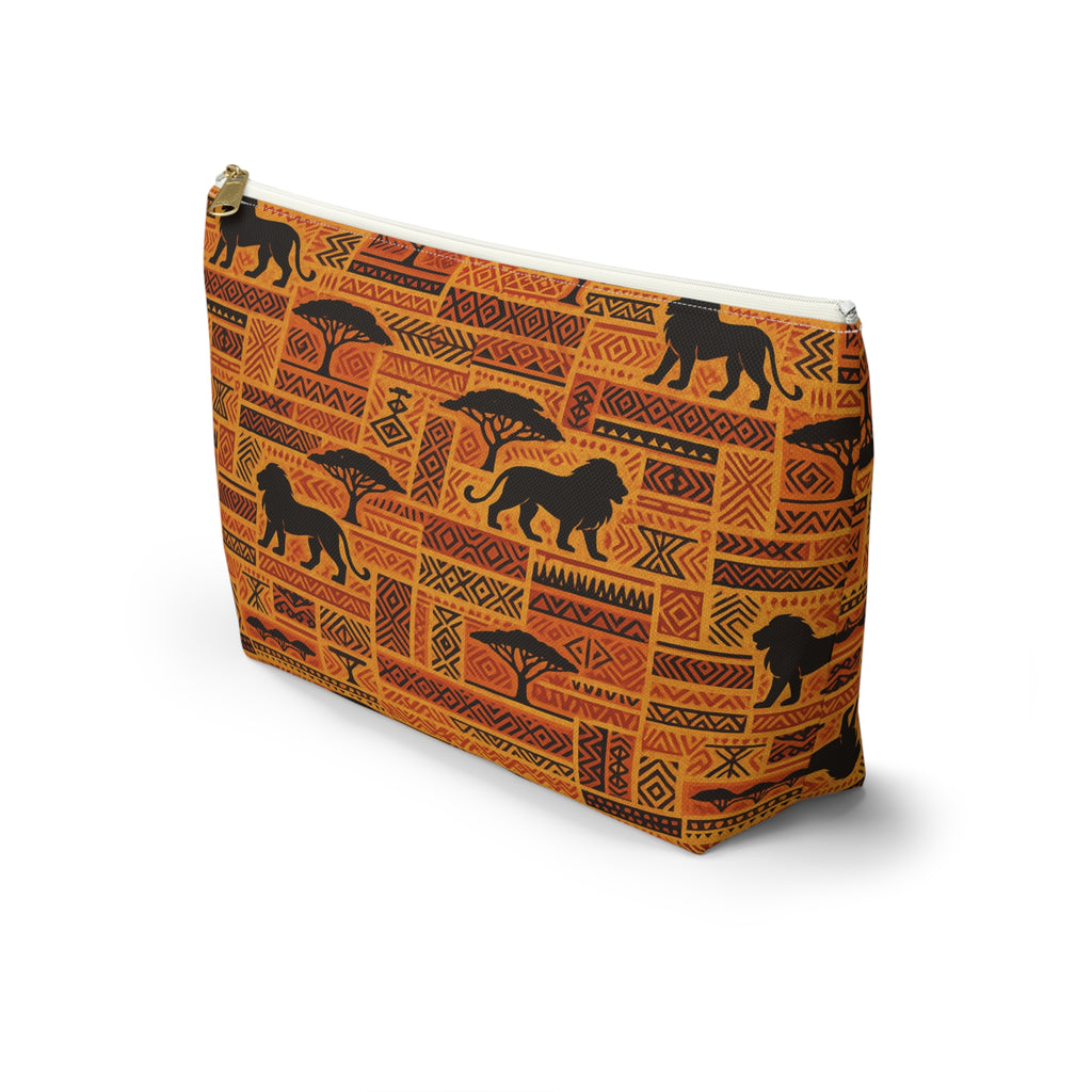 African Safari Lion Pattern Accessory Pouch | T-Bottom Cosmetic Bag