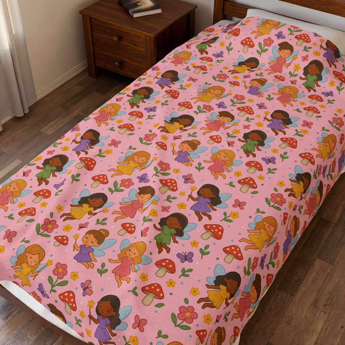 Diverse Girls Pattern Velveteen Plush Blanket | Cute Floral Hearts Print