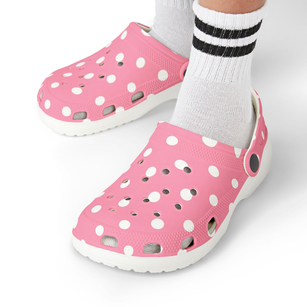 Kids Pink Polka Dot Foam Clogs — Lightweight EVA Slip-On Shoes