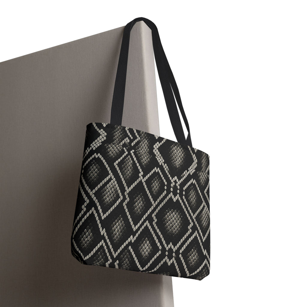 Black Snake Skin Pattern Tote Bag | All-Over Print Fashion Accessory