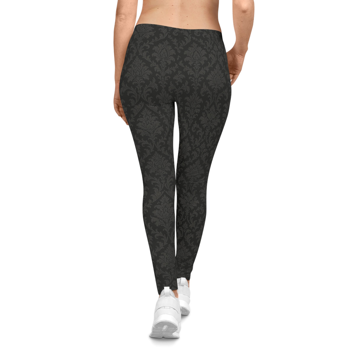 Black Damask Pattern Leggings | All-Over Print