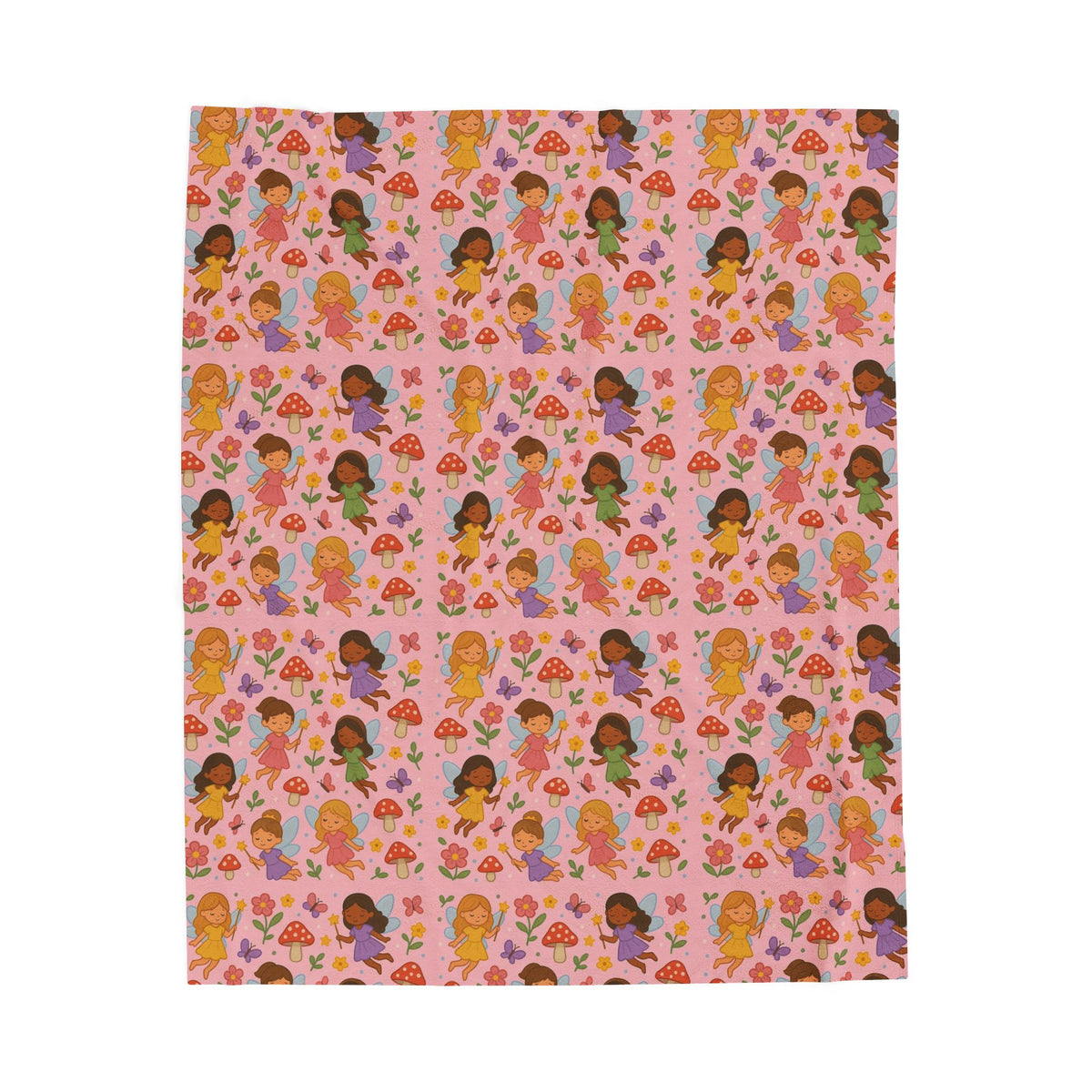 Diverse Girls Pattern Velveteen Plush Blanket | Cute Floral Hearts Print