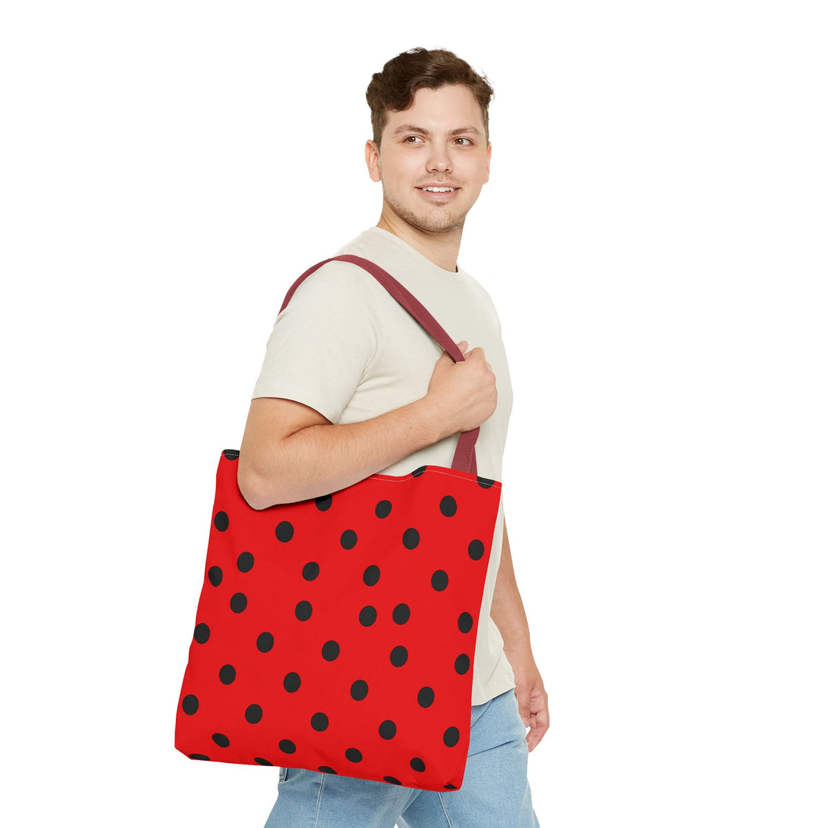 Black Polka Dot on Red Tote Bag