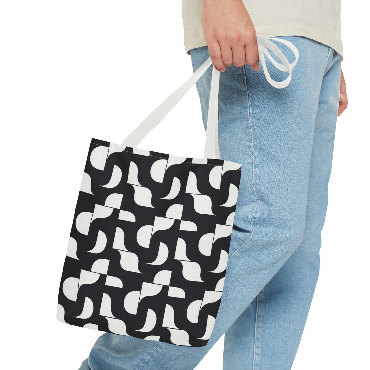 Monochrome Geometric Tote Bag, Black and White Patterned Shopping Bag, Stylish Shoulder Bag, Reusable Grocery Tote, Eco-Friendly Carryall,