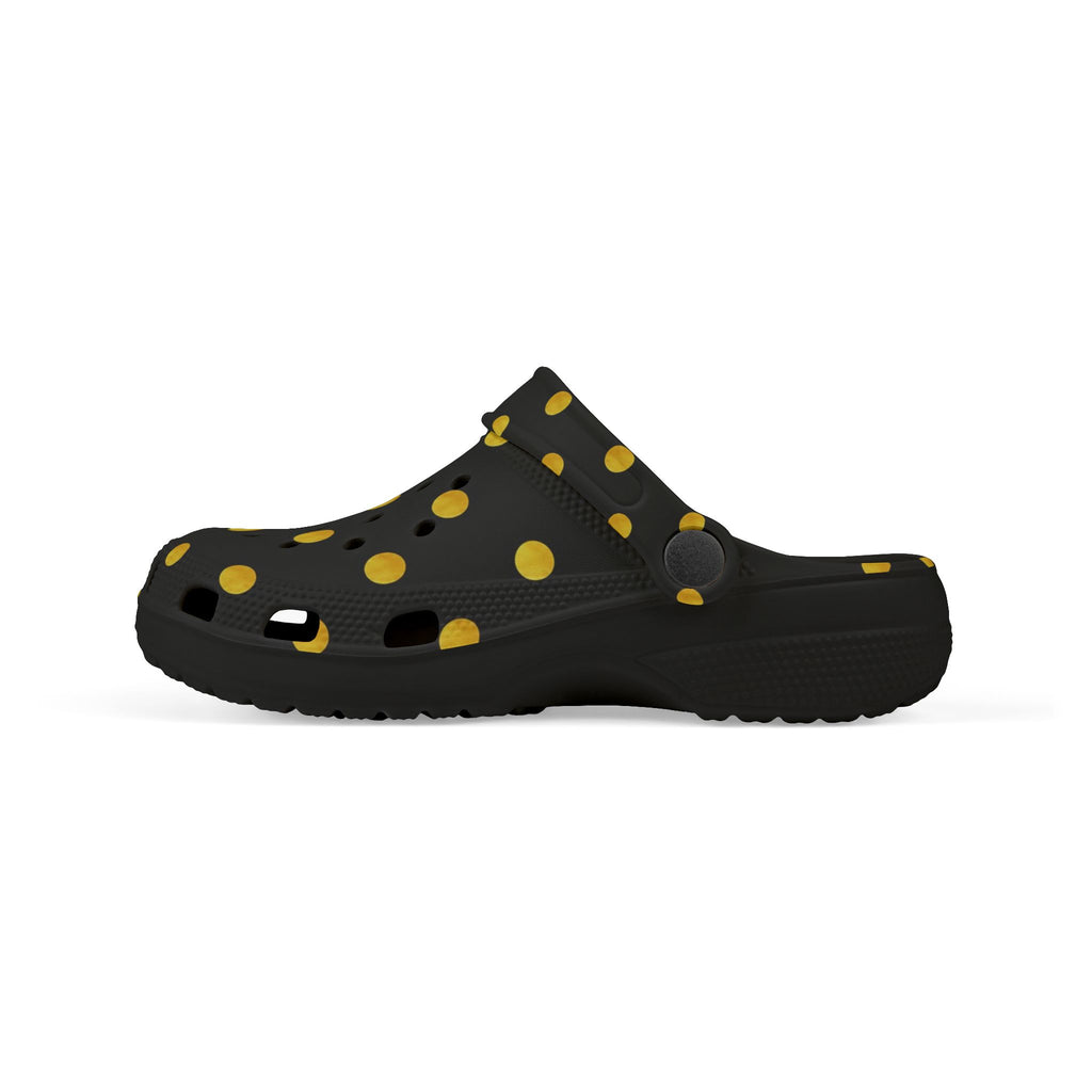 Kids Polka Dot Foam Clogs – Black & Yellow Comfortable Slip-On Shoes
