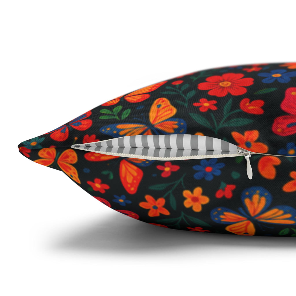 Butterflies Floral Pillowcase, Home Decor, Throw Pillow Cover, Bedroom Accessory, Gift for Her, Spun Polyester Square Pillow