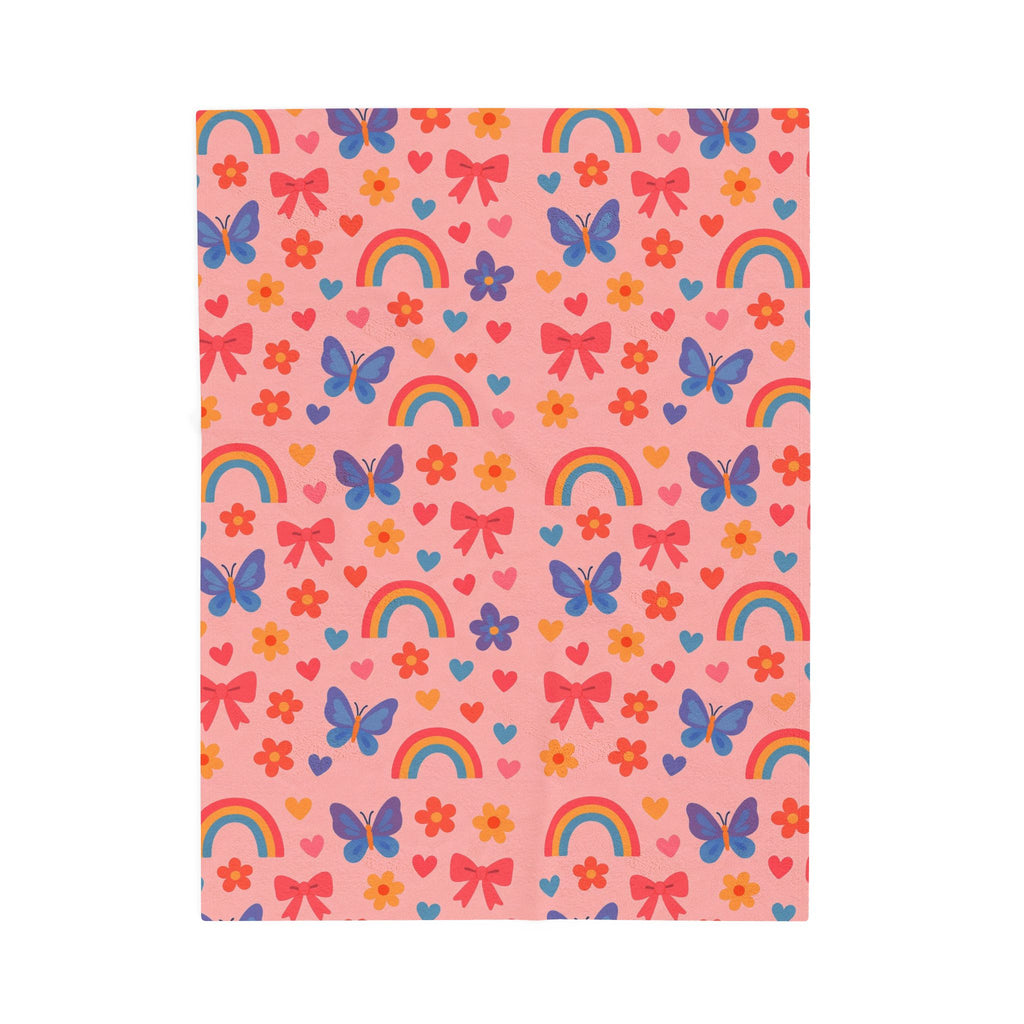 Rainbow and Butterfly Pattern Blanket | Pink Floral Rainbows, Cute Kids Throw