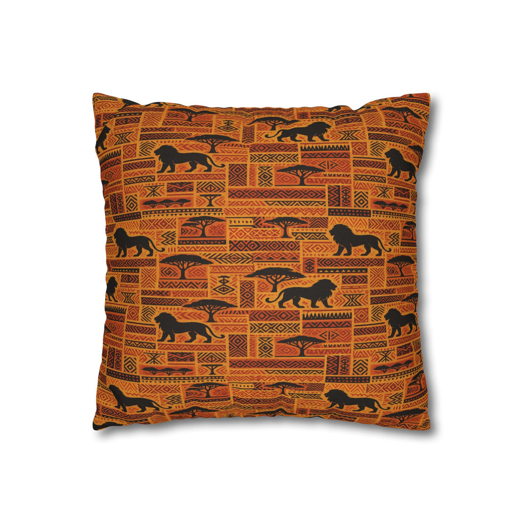 African Safari Pattern Pillowcase | Lion Silhouette Square Pillow