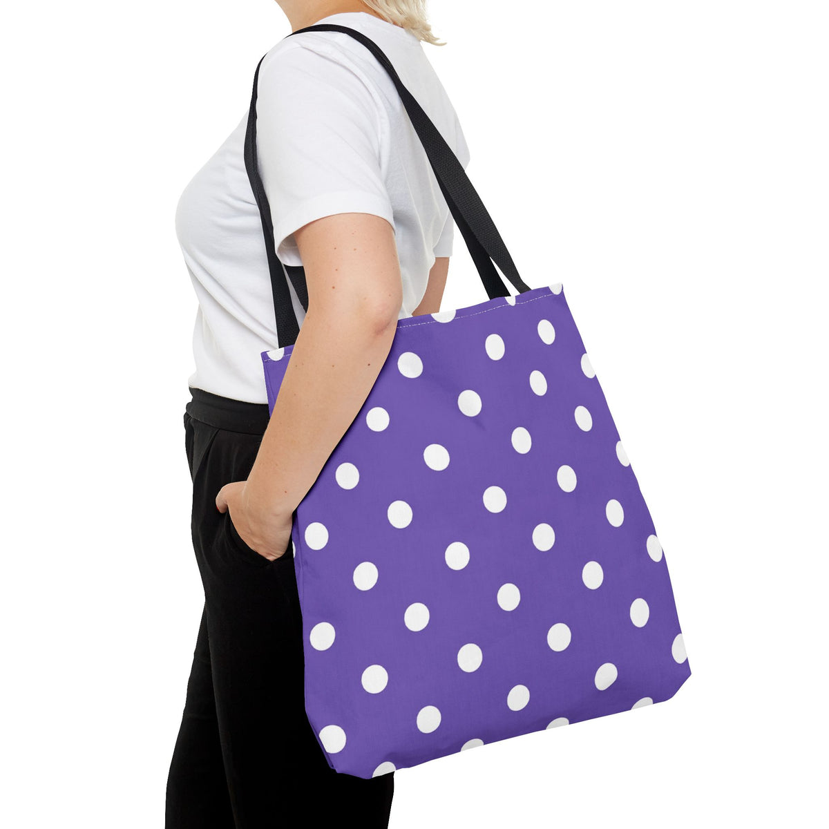 Purple With White Polka Dot Pattern Tote Bag | Purple Background All Over Print