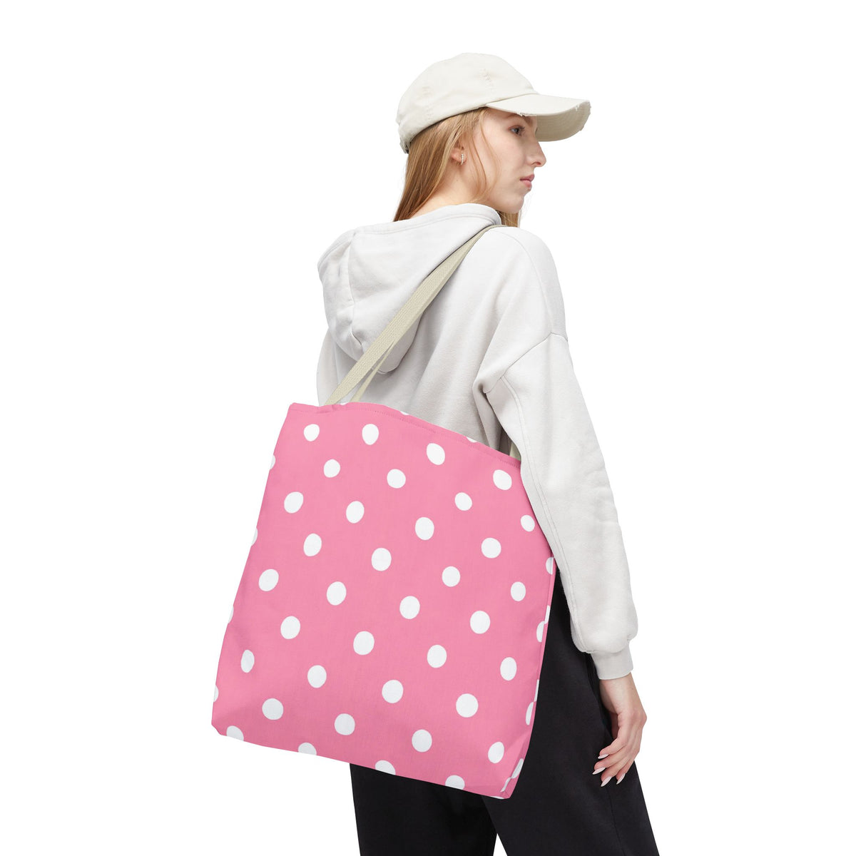 Pink With White Polka Dot Pink Tote Bag | All-Over Print