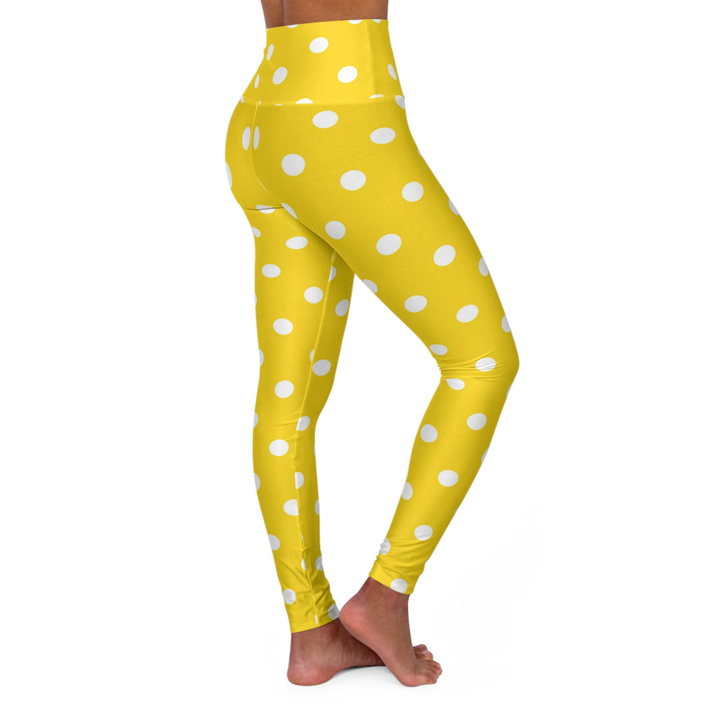 Yellow White Polka Dot  Leggings High Waisted Yoga Leggings | Bright Dot Print