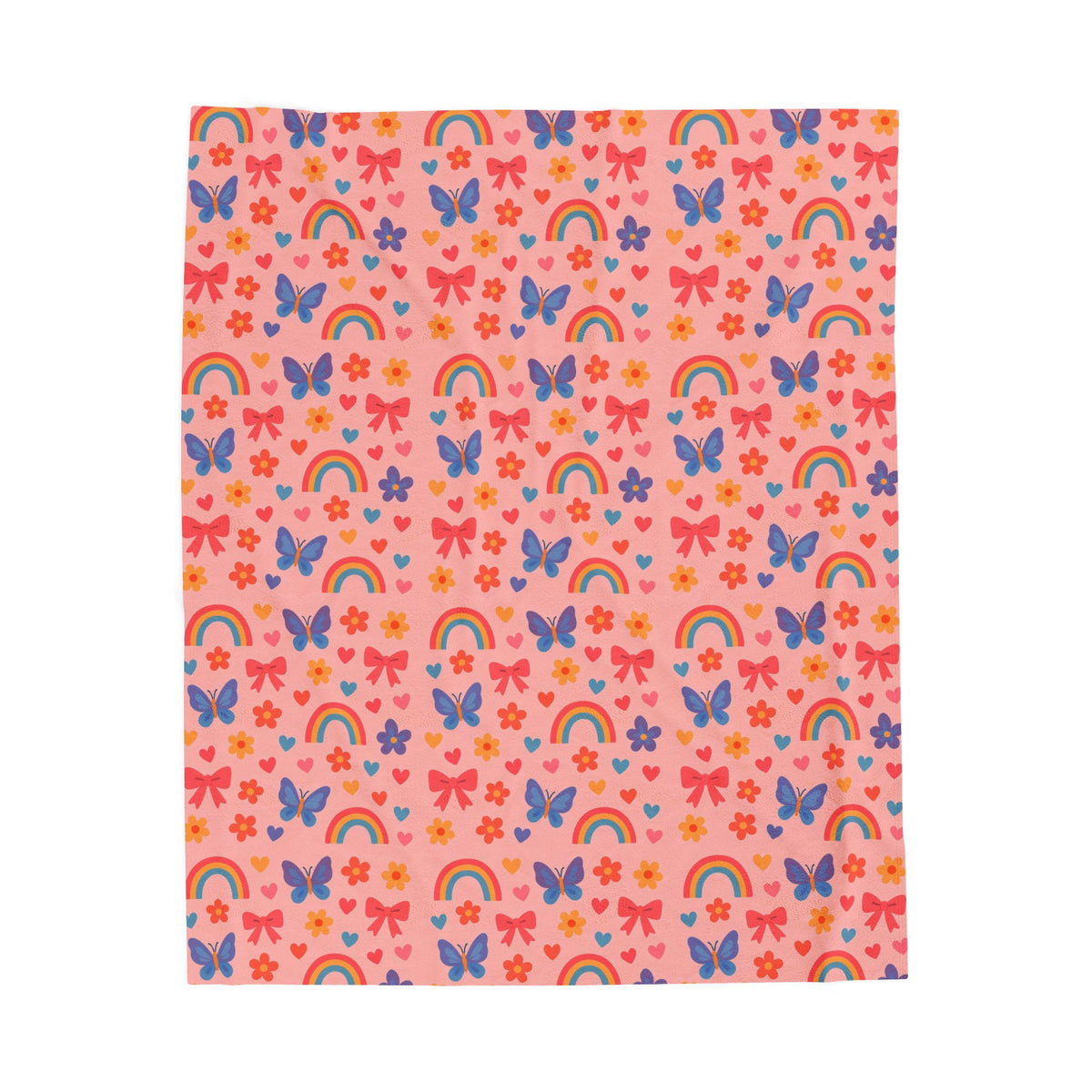 Rainbow and Butterfly Pattern Blanket | Pink Floral Rainbows, Cute Kids Throw