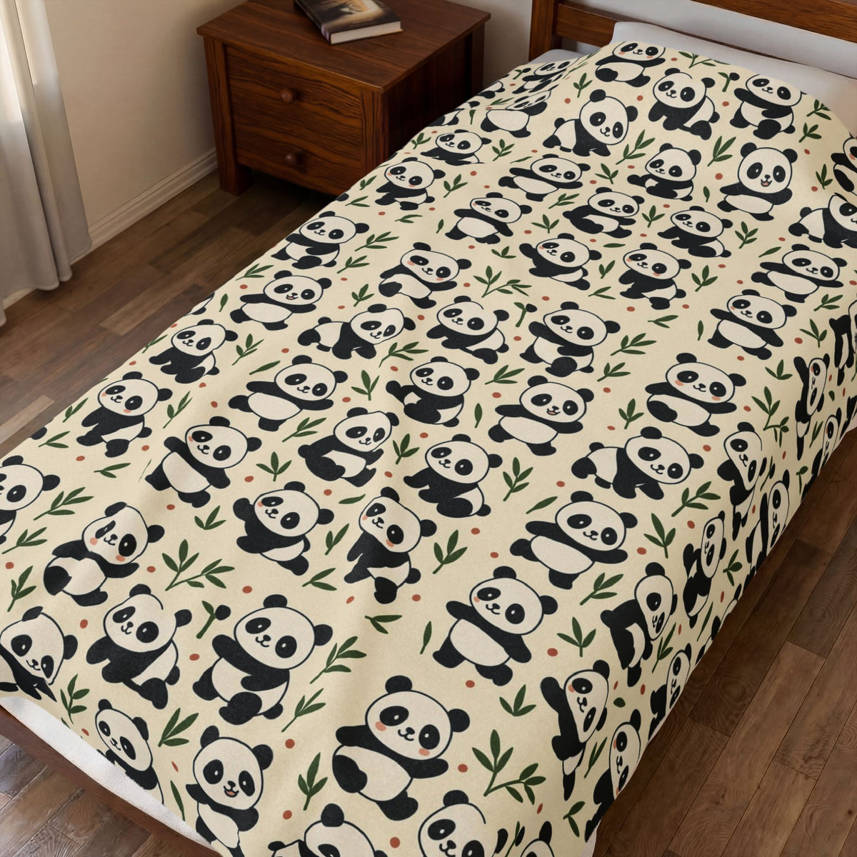 Panda Pattern Velveteen Plush Blanket | Cute Bamboo Bears, Repeating Design