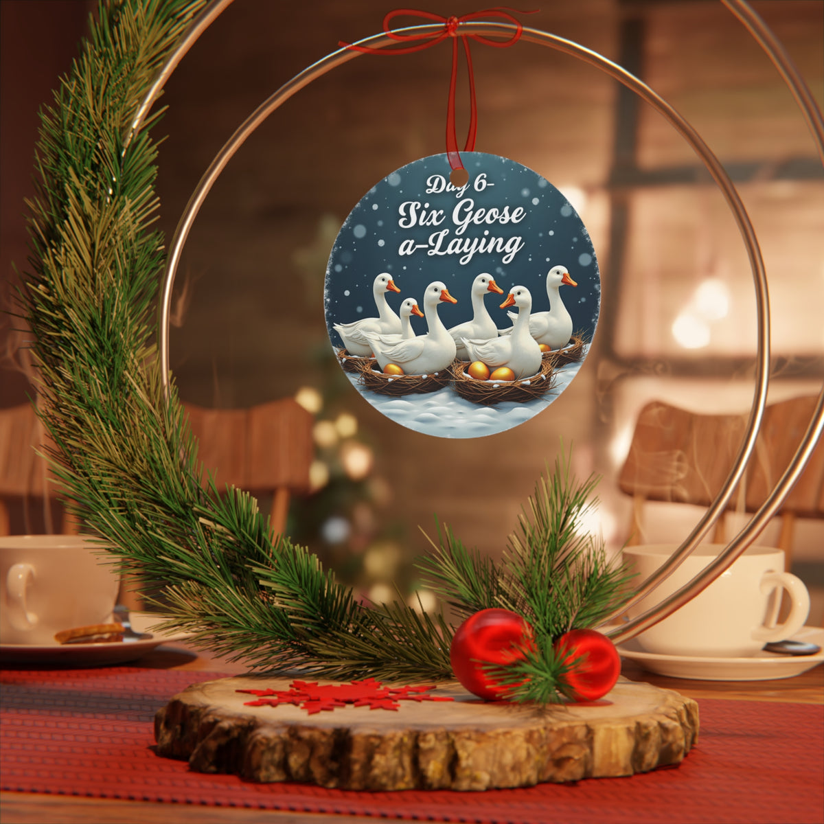 Christmas Metal Ornaments, Six Geese a-Laying Holiday Decor, Xmas Tree Decoration, Festive Ornament Set, Gift for Ornament Collectors,